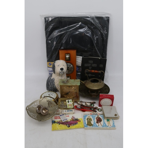 229 - Assortment of items to include Jennifer Andrew Old English sheep dog, brass ware, glassware, coins, ... 