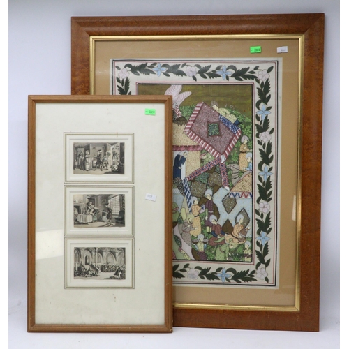 255 - Two framed pictures to include an oriental painted picture measuring approx. 52cm x 65cm together wi... 