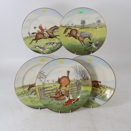 256 - Five Cauldon china, ceramic plates. depicting comical hunting scenes (inspect)