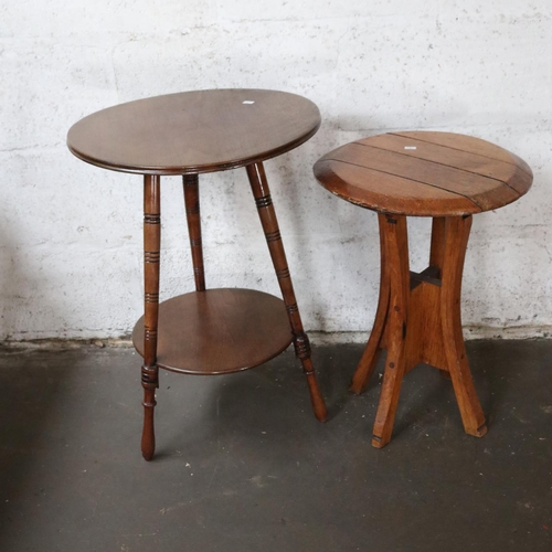 273 - Handmade barrel top table together with an occasional table with turned legs.