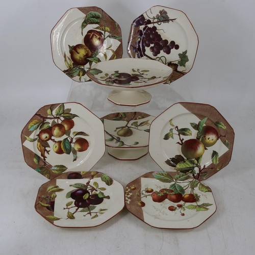 281 - A collection of Victorian Moore Potteries transfer printed fruit plates and tazzas.