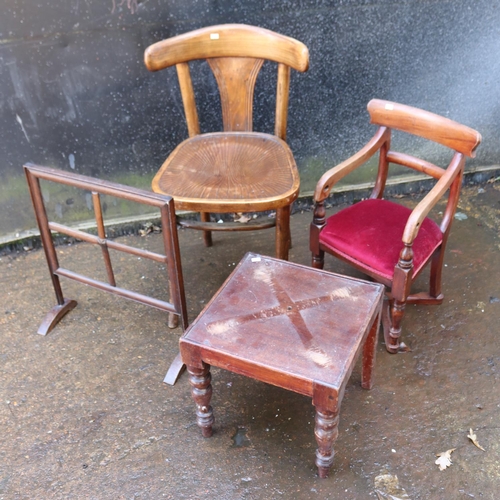 284 - Upholstered child's chair, Polish Thonet style chair, fire screen frame and small table.