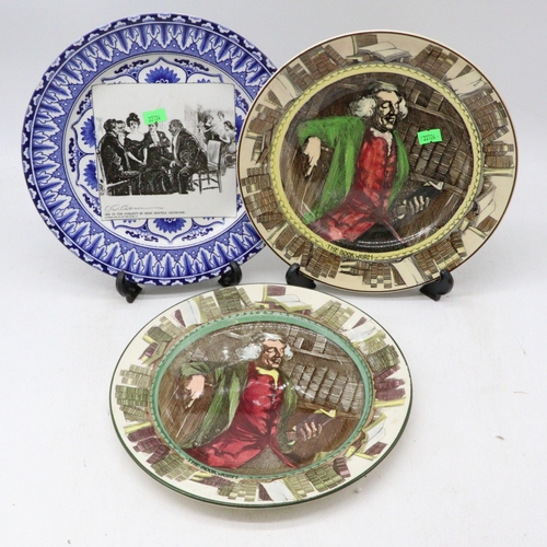 287 - Two Royal Doulton Bookworm plates together with a transfer decorated plate entitled 'She is the subj... 