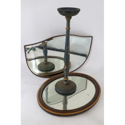 308 - Painted oriental candle stand together with two mirrors