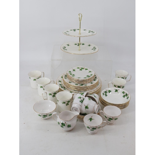 314 - Colclough ivy design dinnerware to include cake stand, plates, bowls cups and saucers.