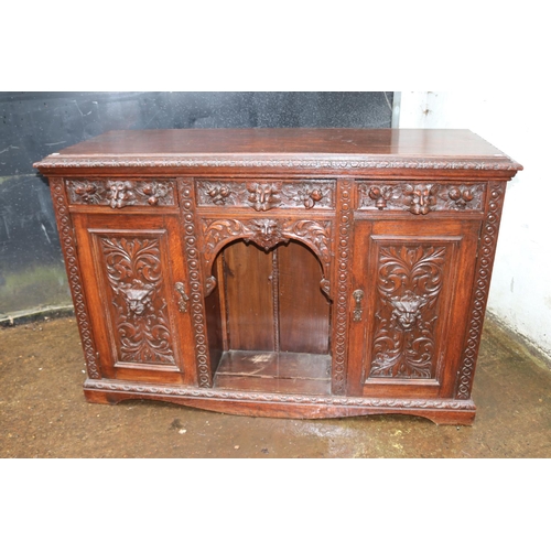 321 - Antique carved chiffonier measuring approx 154cm x 57cm x 100cm