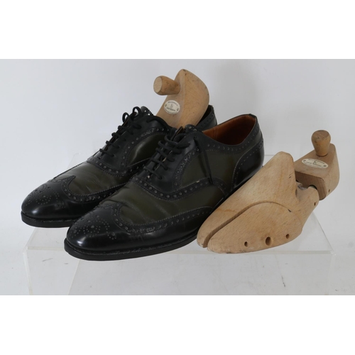 326 - Mens Church's black and green brogues with New and Lingwood ltd wooden shoe formers.