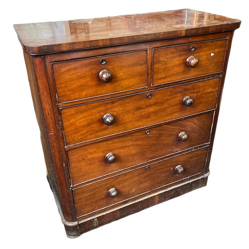 335 - An antique mahogany 2 over 3 chest of drawers measuring approx' 107W x 49D x 112cmH. Note part of ba... 