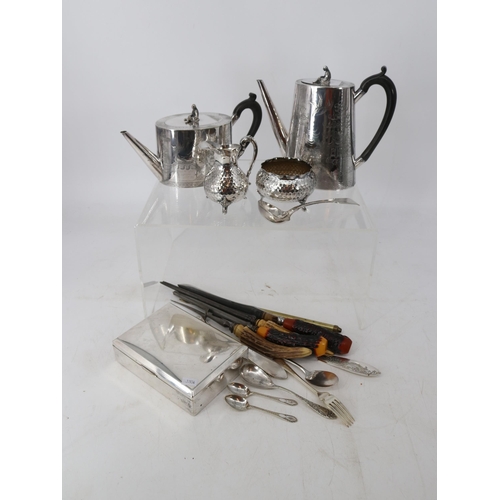 336 - Two planished WMF plated items together with other silver plated items inside Lot 335