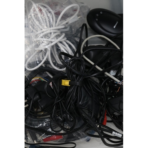 344 - A plastic storage unit and box full of cables, computer components and other items. TRADE - SPARES O... 