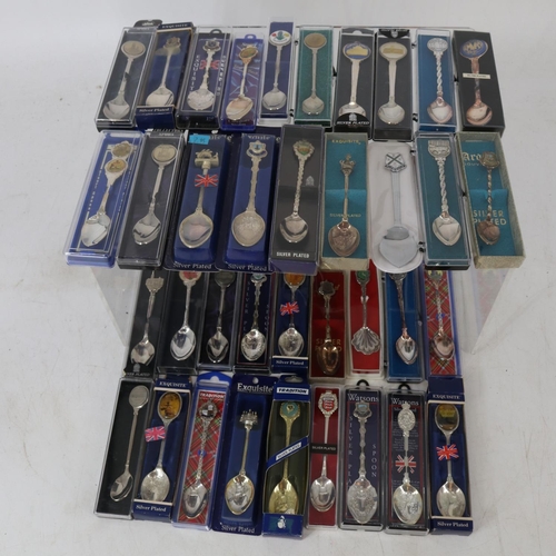 350 - A large collection of collectors spoons (including a Blue John tipped spoon), and other plated items... 