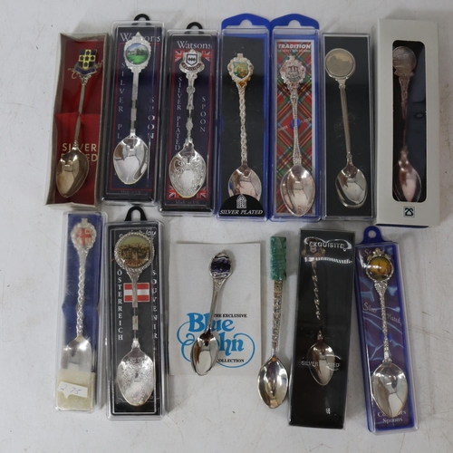 350 - A large collection of collectors spoons (including a Blue John tipped spoon), and other plated items... 