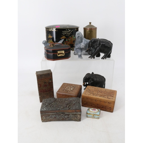 355 - Various ornaments and assorted tins and boxes including jewellery box etc.