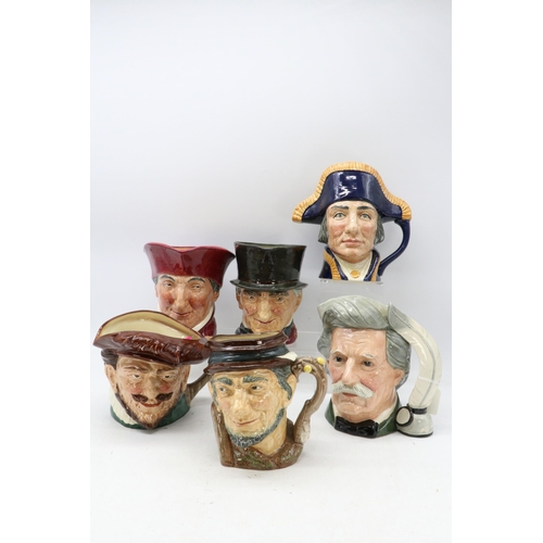 361 - 6 Royal Doulton character jugs to include Cardinal, Drake, Mark Twain D6654, Lord Nelson D6336, John... 