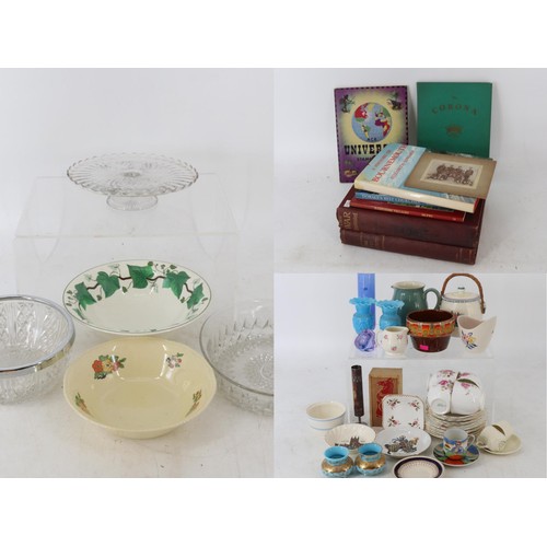 363 - A mixed lot of sundry items including Poole, glassware, stamp albums, books etc..