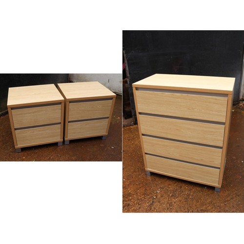 379 - Contemporary four drawer chest of drawers measuring approx 81cm x 45cm x 102cm and two bedsides each... 