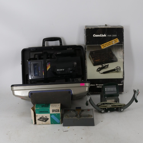 407 - A cased Bolex K1 cine camera, cased Sony Video 8 AF, Camlink VMX 2000 video editor, and two splicers... 