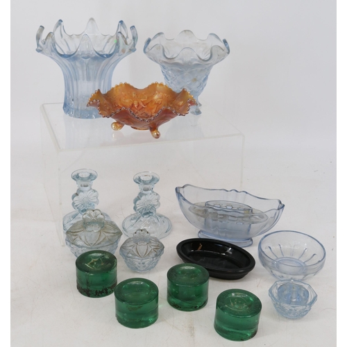 434 - Selection of 30's glass ware, carnival glass bowl etc