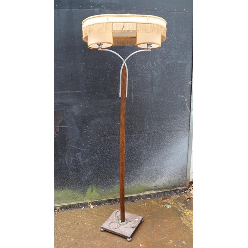 481 - Deco era standard lamp with chromed twin branch lamps and original shade TRADE/SPARES/REPAIRS