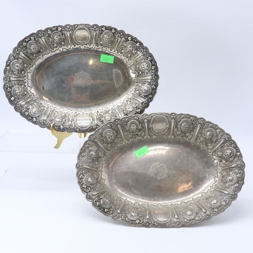 5 - Pair of hallmarked Scottish silver ovate low dishes, approx. 700g