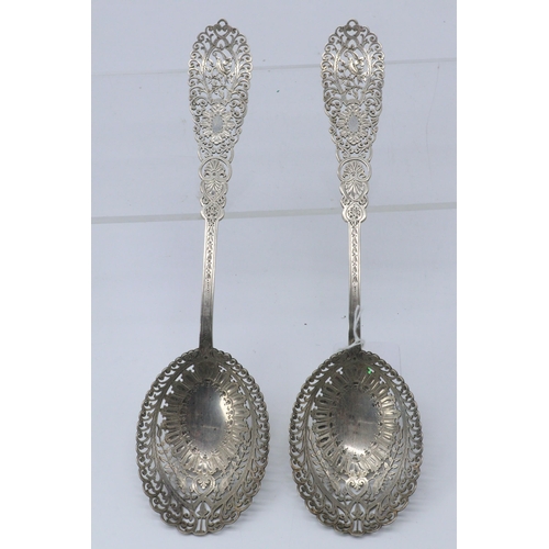 36 - Pair of hallmarked Silver and pierced serving spoons approx.130g