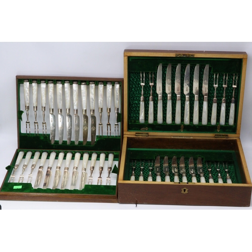 50 - Canteen of Silver & mother of pearl handled flatware. 24 place settings, One fork missing. James Wei... 