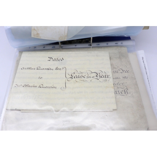 164 - 1625-1846 extremely well document selection of indentures, deeds, documents - relating to or mention... 