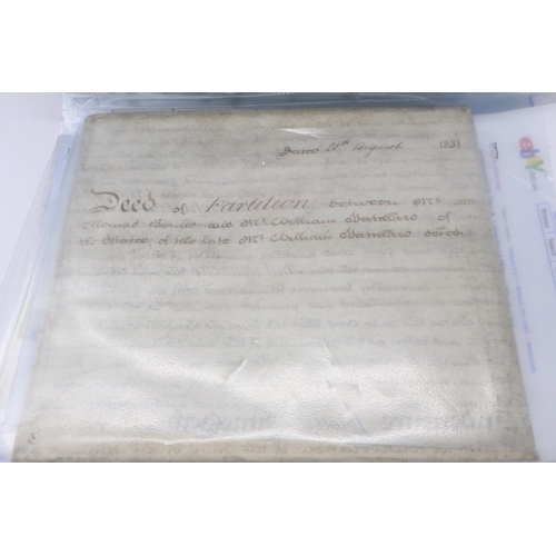 164 - 1625-1846 extremely well document selection of indentures, deeds, documents - relating to or mention... 