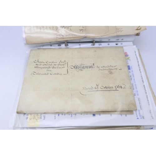 164 - 1625-1846 extremely well document selection of indentures, deeds, documents - relating to or mention... 