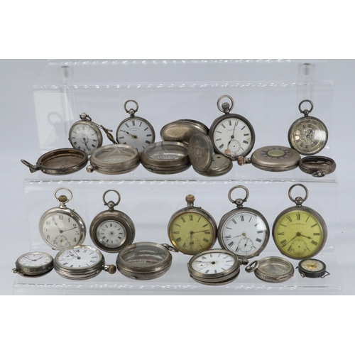 116 - A good selection of silver and other grade silver pocket watch cases some with movements but all con... 