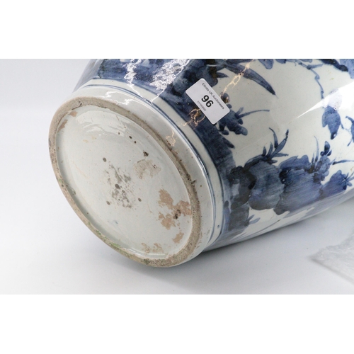 96 - A large Kangxi period blue and white chinese baluster vase showing chip to top rim, hairline cracks ... 