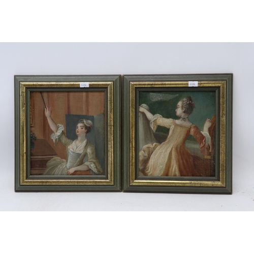 280 - Pair of oil paintings of a young lady, both appear to have been reframed. size approx 18cm x20.5cm