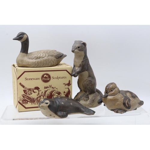 285 - A boxed Poole Pottery stoneware Goose together with other Poole Pottery stoneware animals including ... 