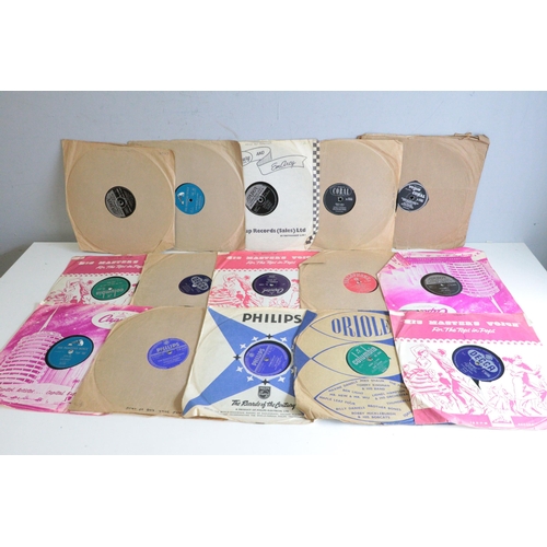 344C - A box of Jazz interest records including 78's noted Vogue records Sidney Beckett and his hot six, Ch... 