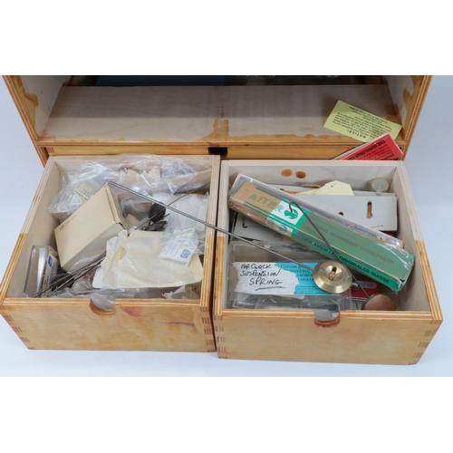 390 - Small Wooden chest, including contents of watch repair interest.