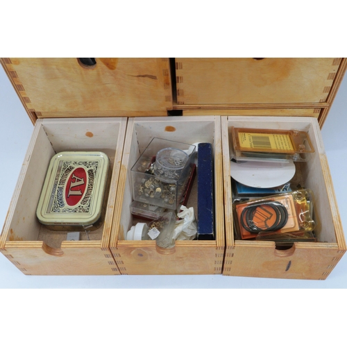 390 - Small Wooden chest, including contents of watch repair interest.