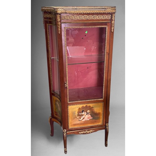 284 - French reproduction display cabinet with rouge marble top.