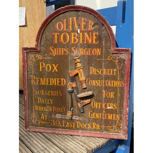 663 - Oliver Tobine, Ships Surgeon sign measures approx. 76cm x 91cm, examine