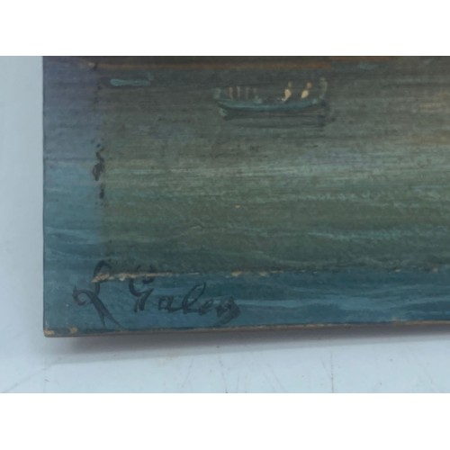 158a - Two unframed oil on board of shipping scenes signed L Galea measure approx. 34cm x 14cm