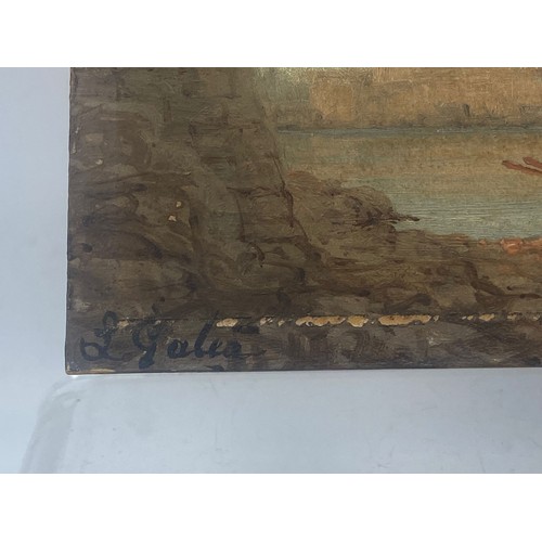 158a - Two unframed oil on board of shipping scenes signed L Galea measure approx. 34cm x 14cm