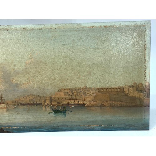 158a - Two unframed oil on board of shipping scenes signed L Galea measure approx. 34cm x 14cm