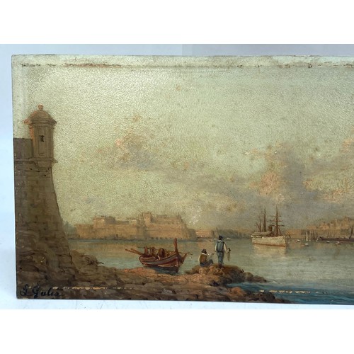 158a - Two unframed oil on board of shipping scenes signed L Galea measure approx. 34cm x 14cm