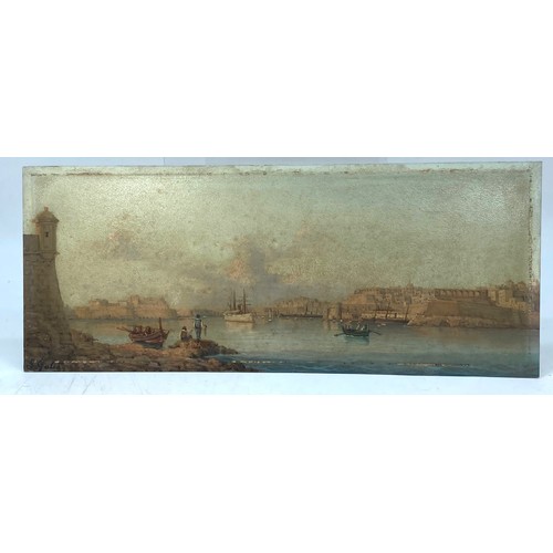 158a - Two unframed oil on board of shipping scenes signed L Galea measure approx. 34cm x 14cm