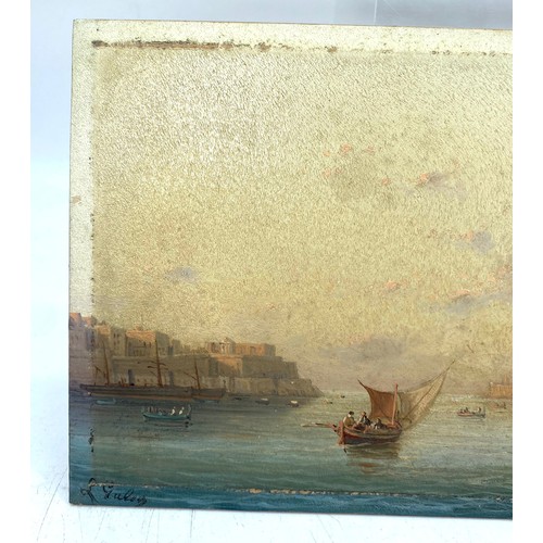 158a - Two unframed oil on board of shipping scenes signed L Galea measure approx. 34cm x 14cm