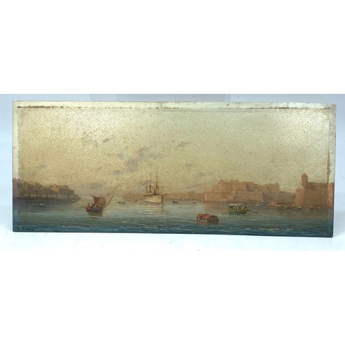 158a - Two unframed oil on board of shipping scenes signed L Galea measure approx. 34cm x 14cm