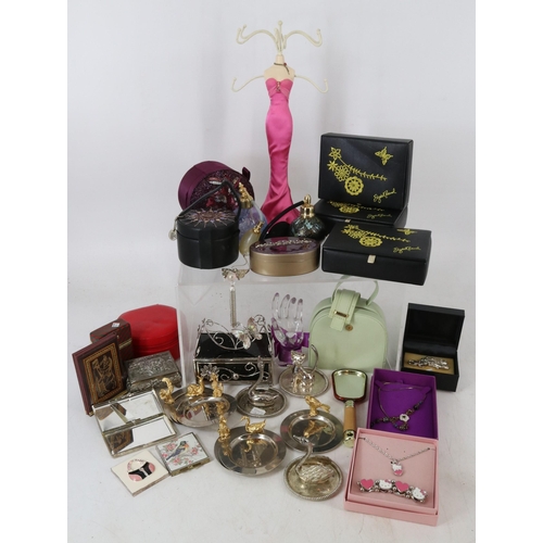 22 - Collection of vanity items to include ring trees, jewellery boxes, assorted costume jewellery, perfu... 