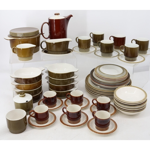 41 - A selection of vintage Poole Pottery table wear in olive and chestnut. Note there are chip to one sm... 