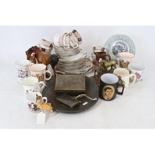 43 - A selection of assorted items including ceramics, glassware, commemorative, camera, scales, radio, p... 