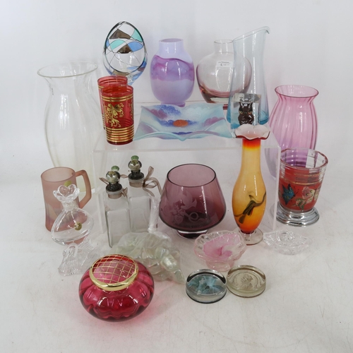 49 - Assortment of glass to include Caithness, Isle of Wight etc and a carton of wooden items, boxes, two... 