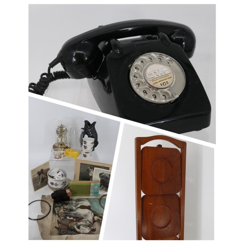 55 - A vintage black dial up telephone together with various collectables to include vintage texet radio,... 